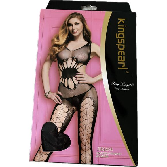 Kingspearl Black Fishnet Bodystocking Cutout Lingerie One Size Sexy Gift Bedroom - Picture 1 of 5